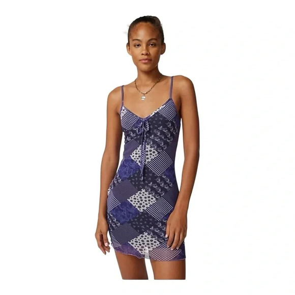 🌻 Urban Outfitters‎ Daisy Street Mesh Patchwork Mini Dress Size 6 - Picture 1 of 9